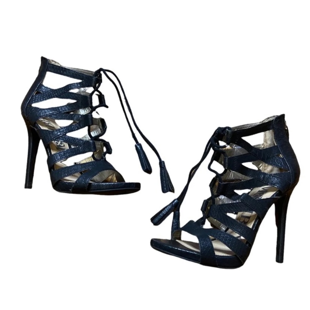 Sam & Libby Leather Caged Tassel Cutout Heels